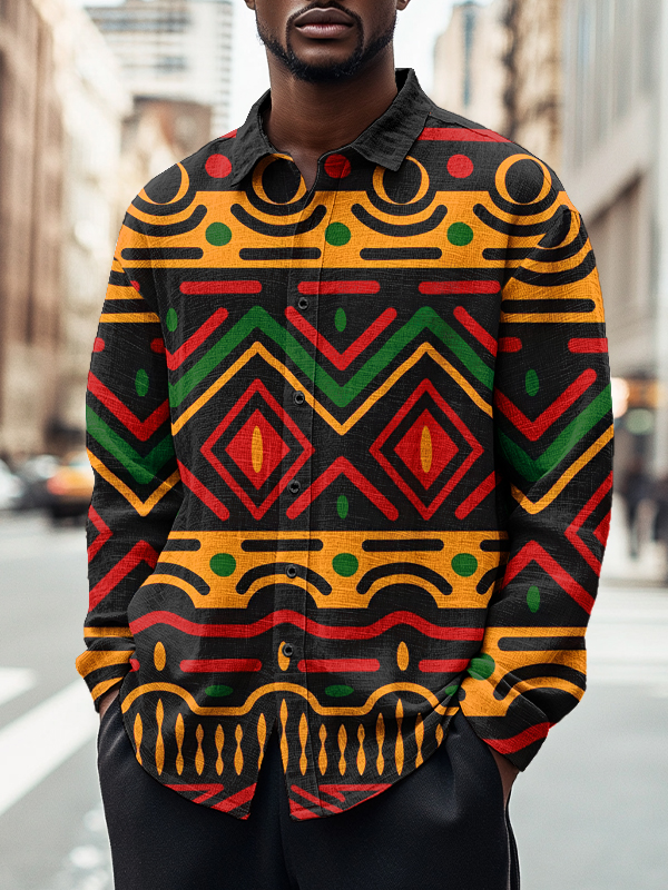 Men's African Patterns Art Print Long Sleeve Shirt-Styleame