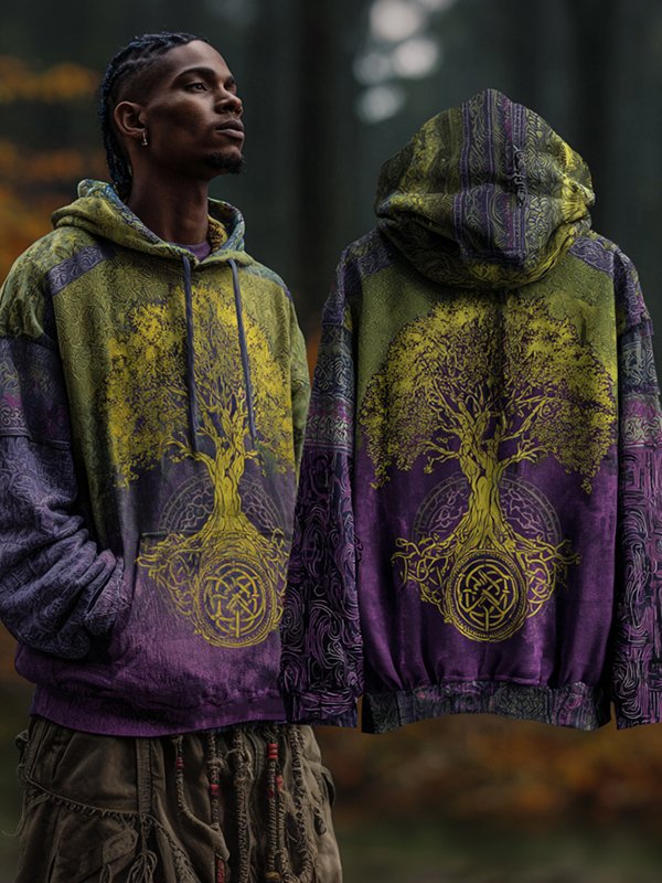 Men's Viking Tree Of Life Art Print Hooded Sweatshirt-Styleame