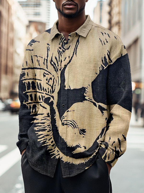 Men's Elephant And Baby Elephant Art Print Long Sleeve Shirt-Styleame