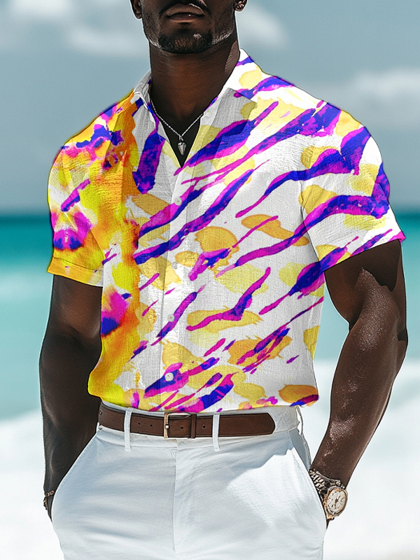 Men's Abstract Watercolor Geometric Art Print Casual Shirt-Styleame
