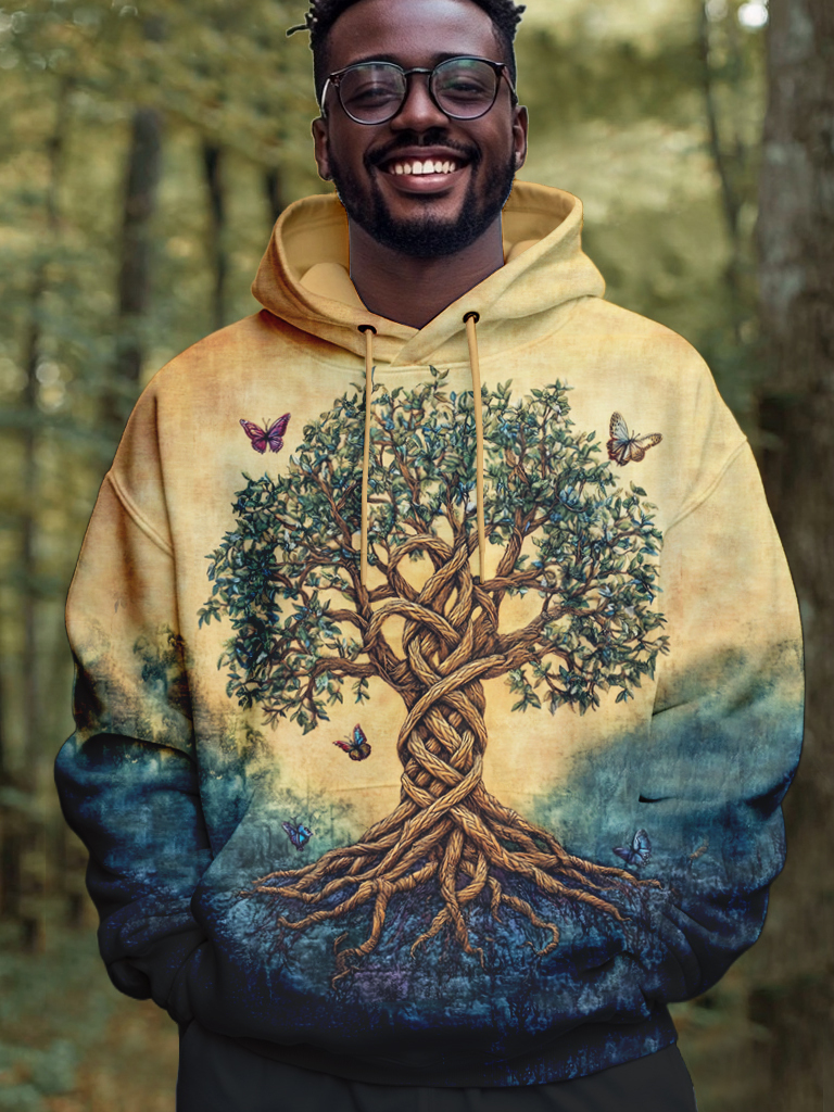 Men's Tree Of Life Celtic Knot Gradient Print Hooded Sweatshirt-Styleame