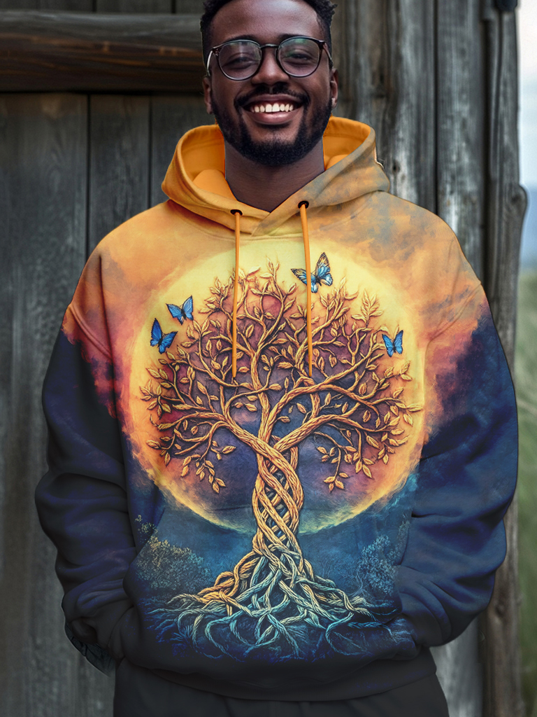 Men's Tree Of Life Celtic Knot Butterfly Gradient Print Hooded Sweatshirt-Styleame