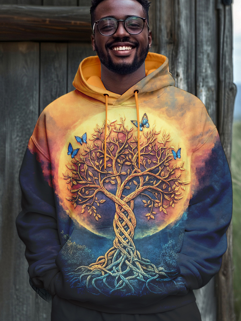 Men's Tree Of Life Celtic Knot Butterfly Gradient Print Hooded Sweatshirt-Styleame