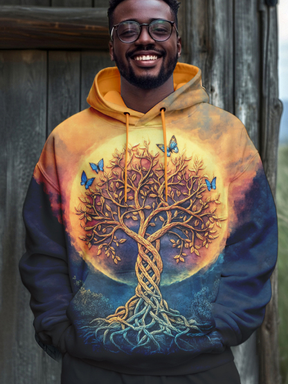 Men's Tree Of Life Celtic Knot Butterfly Gradient Print Hooded Sweatshirt-Styleame
