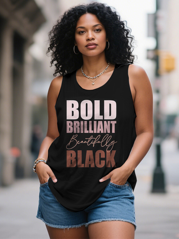 Women's Bold Brilliant Beautifully Black Print Casual Tank Top-Styleame