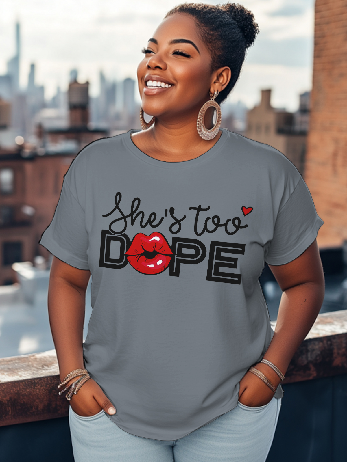 Women's She's Too Dope Print Cotton Casual T-Shirt-Styleame