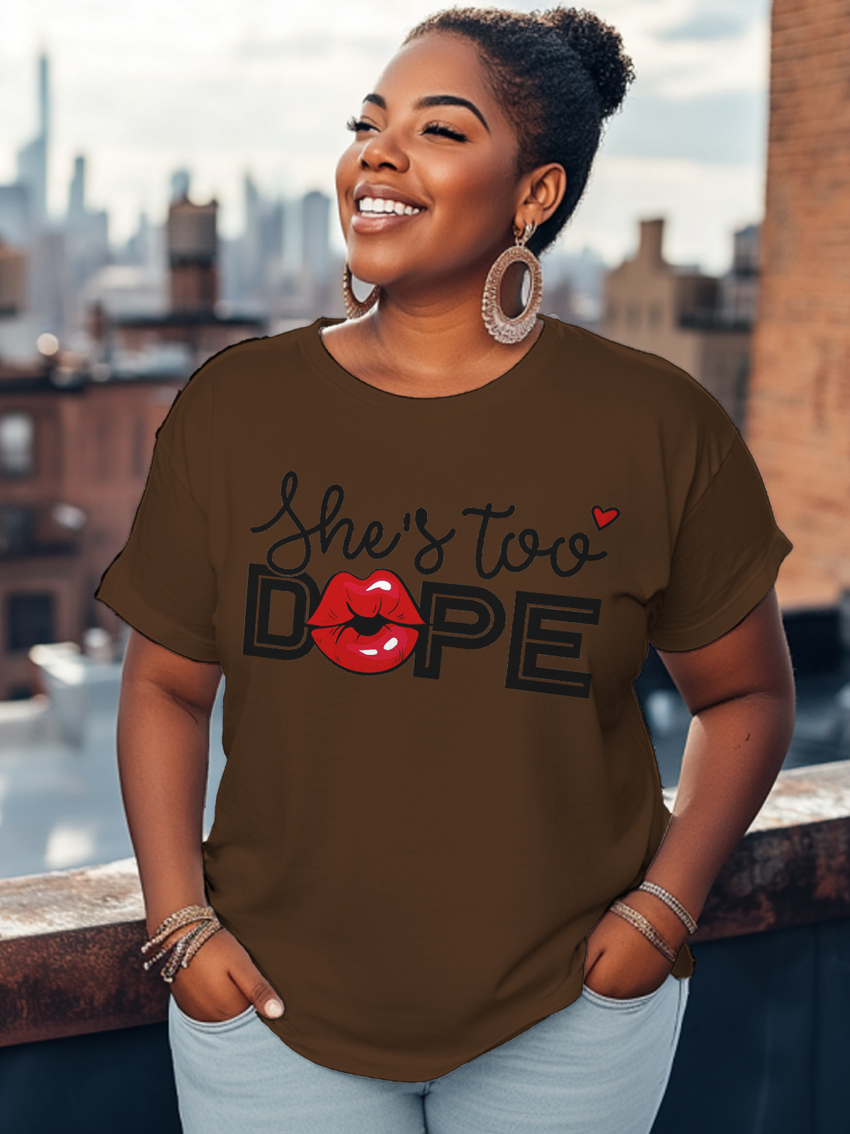 Women's She's Too Dope Print Cotton Casual T-Shirt-Styleame