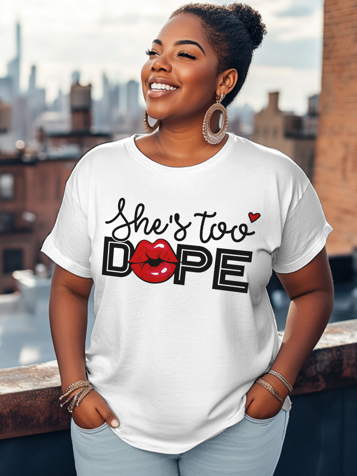 Women's She's Too Dope Print Cotton Casual T-Shirt-Styleame