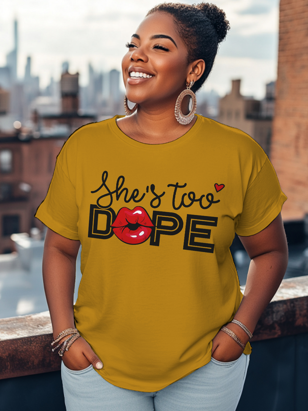 Women's She's Too Dope Print Cotton Casual T-Shirt-Styleame
