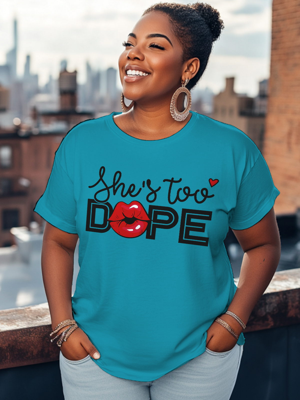 Women's She's Too Dope Print Cotton Casual T-Shirt-Styleame