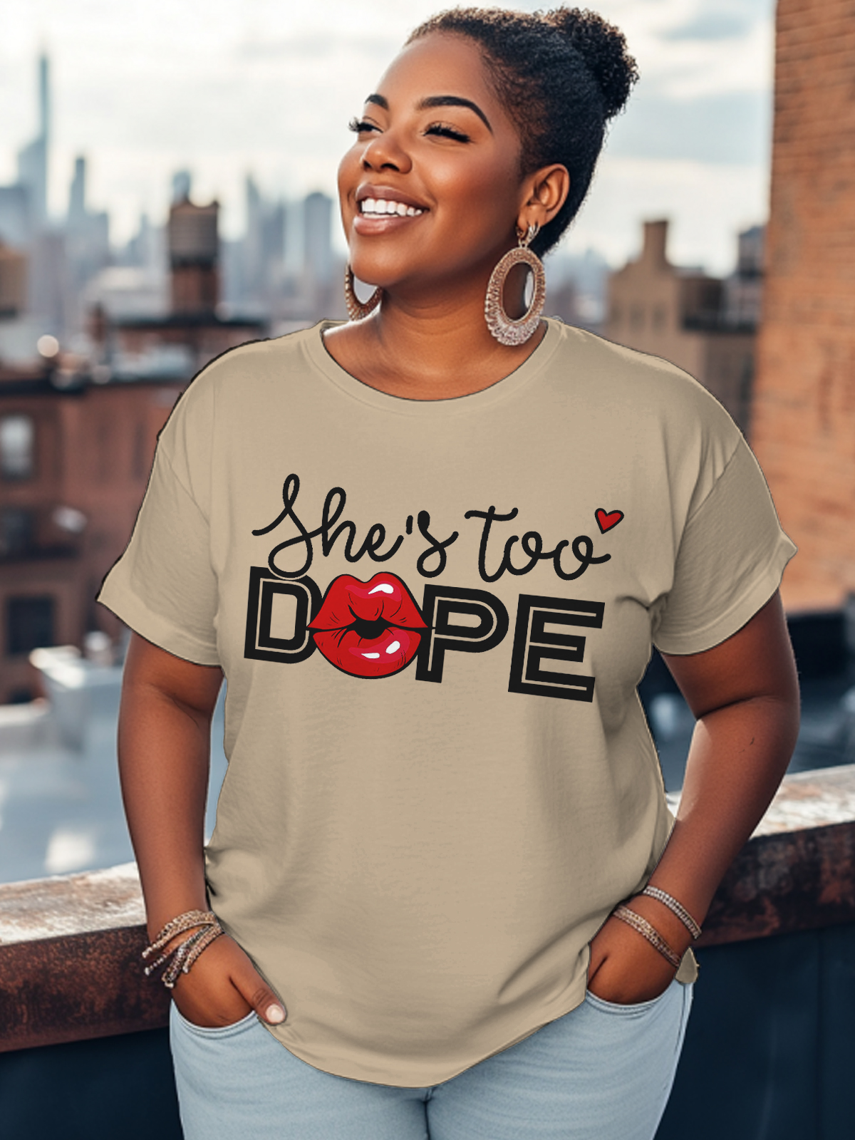 Women's She's Too Dope Print Cotton Casual T-Shirt-Styleame