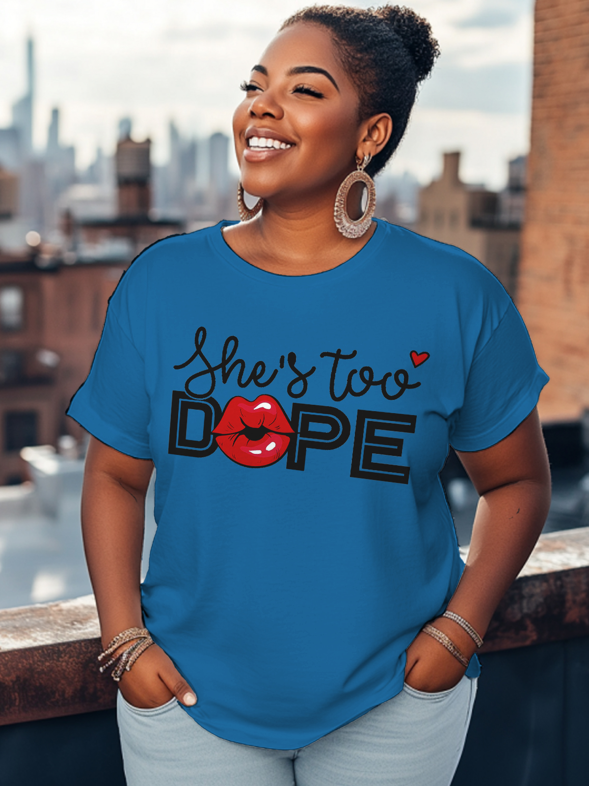 Women's She's Too Dope Print Cotton Casual T-Shirt-Styleame