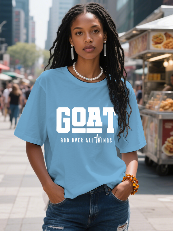 Women's Goat God Over All Things Print Cotton Casual T-Shirt-Styleame