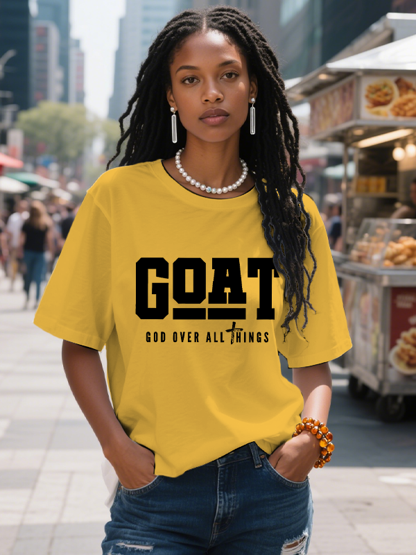 Women's Goat God Over All Things Print Cotton Casual T-Shirt-Styleame
