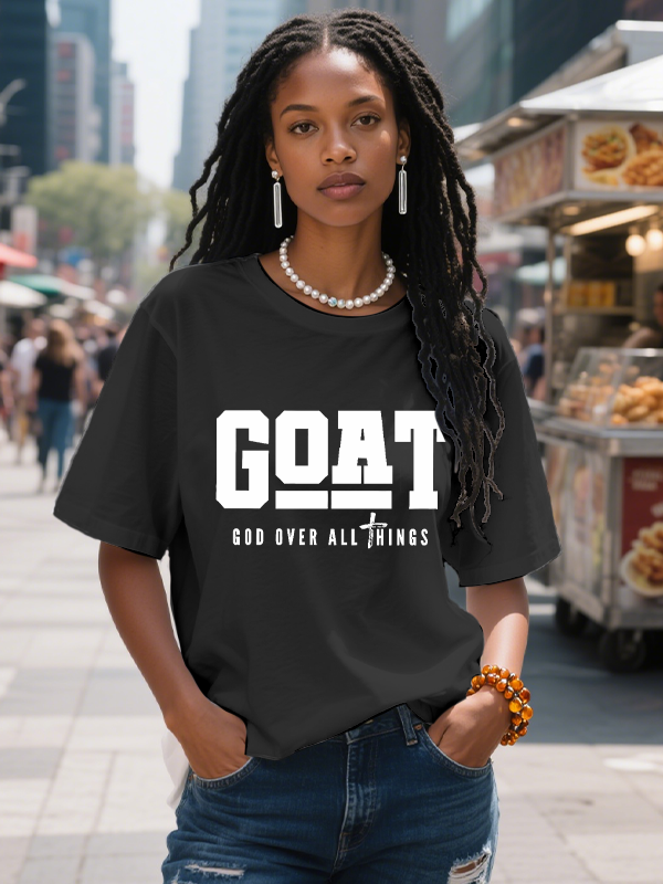 Women's Goat God Over All Things Print Cotton Casual T-Shirt-Styleame