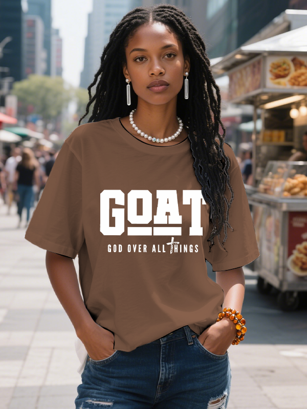 Women's Goat God Over All Things Print Cotton Casual T-Shirt-Styleame