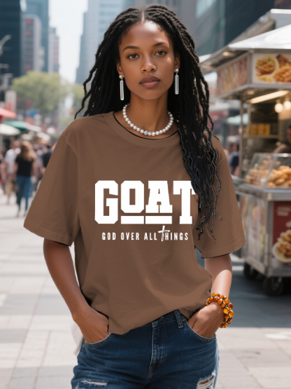 Women's Goat God Over All Things Print Cotton Casual T-Shirt-Styleame