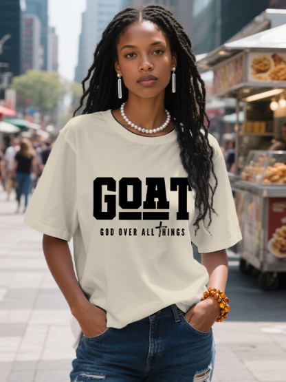 Women's Goat God Over All Things Print Cotton Casual T-Shirt-Styleame