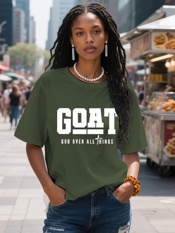 Women's Goat God Over All Things Print Cotton Casual T-Shirt-Styleame