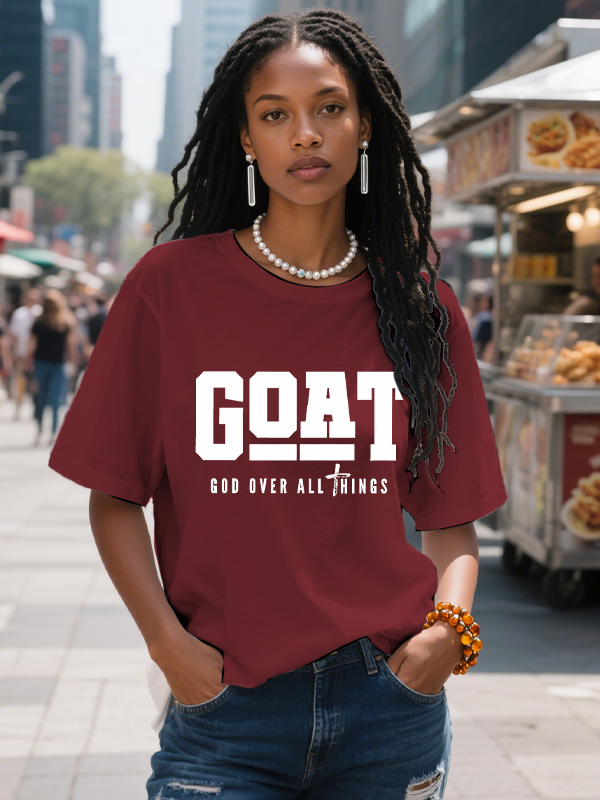 Women's Goat God Over All Things Print Cotton Casual T-Shirt-Styleame