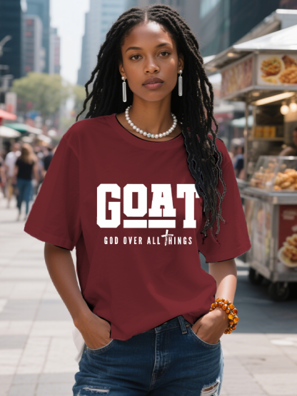 Women's Goat God Over All Things Print Cotton Casual T-Shirt-Styleame