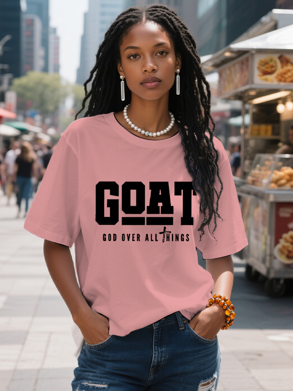 Women's Goat God Over All Things Print Cotton Casual T-Shirt-Styleame