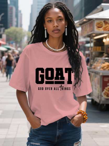 Women's Goat God Over All Things Print Cotton Casual T-Shirt-Styleame