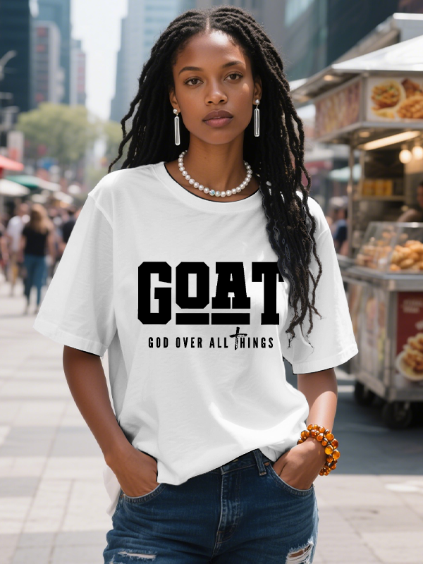 Women's Goat God Over All Things Print Cotton Casual T-Shirt-Styleame
