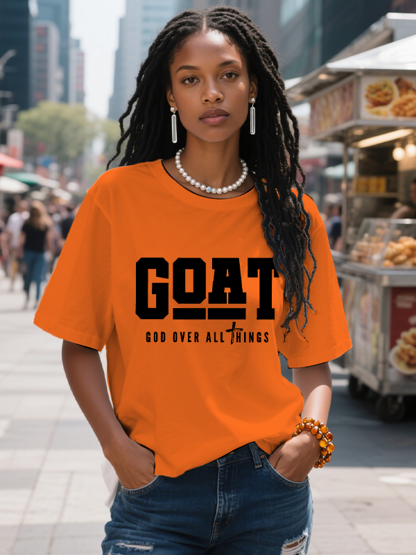 Women's Goat God Over All Things Print Cotton Casual T-Shirt-Styleame