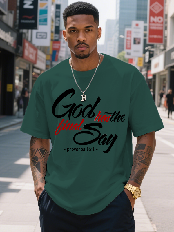 Men's God Has The Final Say Proverbs 16:1 Print Cotton Casual T-Shirt-Styleame