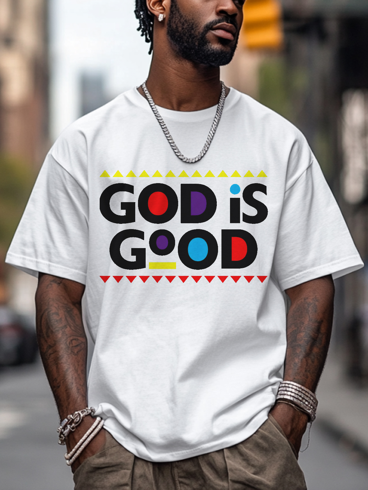 Men's God Is Good Print Cotton Casual T-Shirt-Styleame