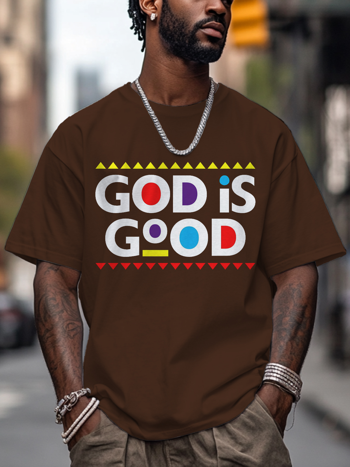Men's God Is Good Print Cotton Casual T-Shirt-Styleame