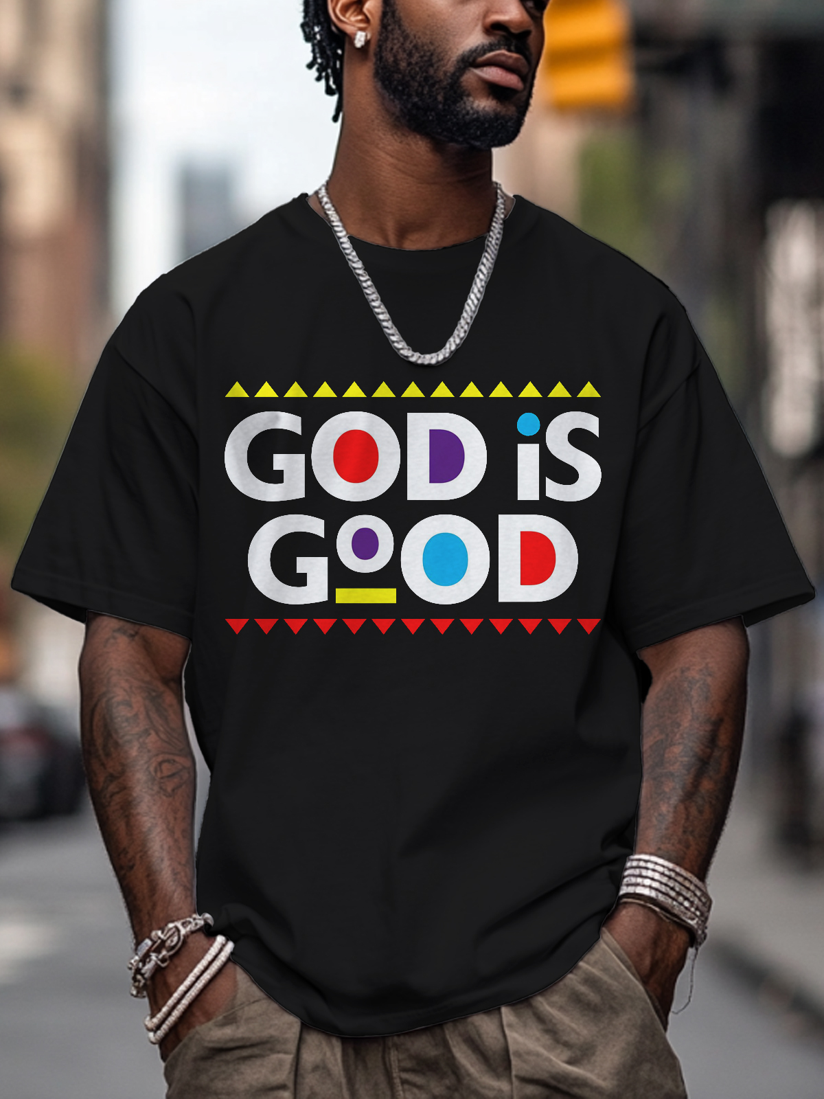 Men's God Is Good Print Cotton Casual T-Shirt-Styleame