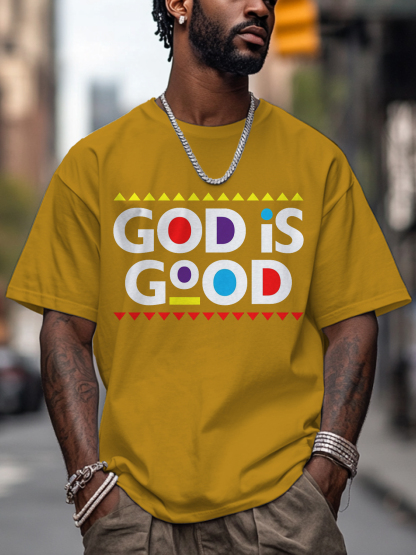 Men's God Is Good Print Cotton Casual T-Shirt-Styleame