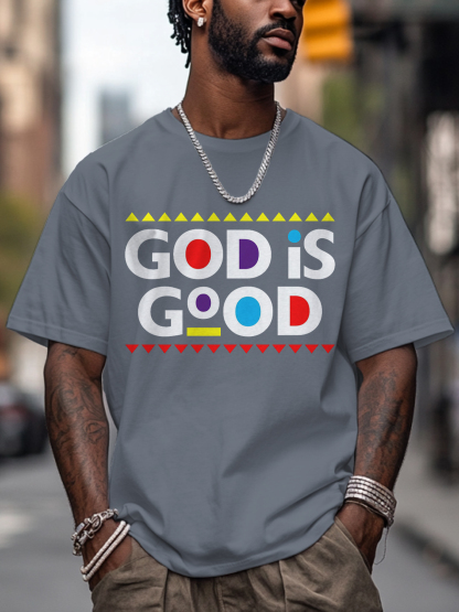 Men's God Is Good Print Cotton Casual T-Shirt-Styleame