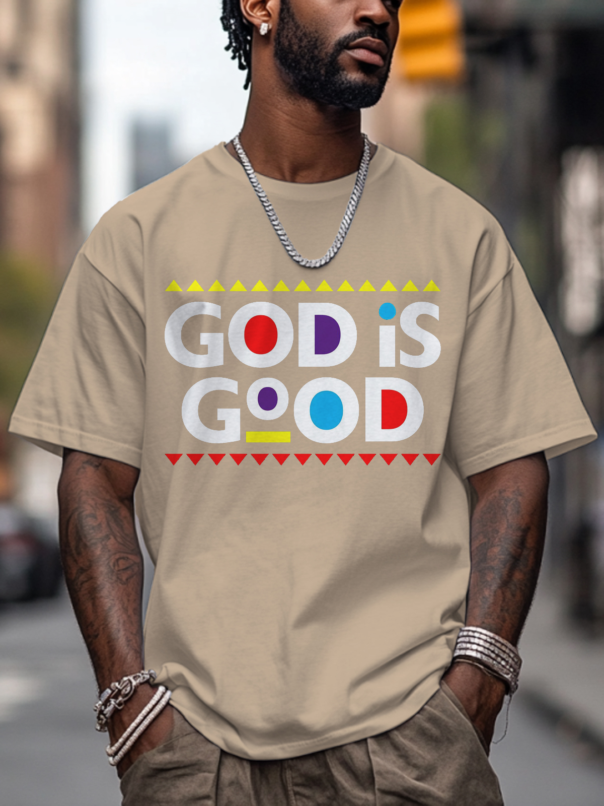 Men's God Is Good Print Cotton Casual T-Shirt-Styleame