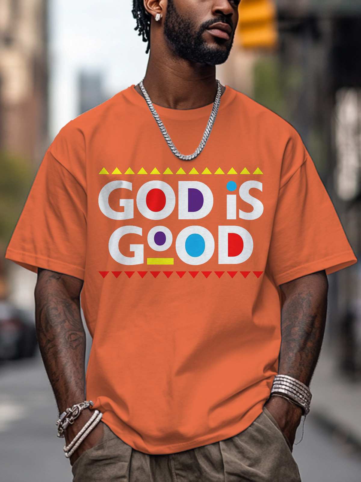 Men's God Is Good Print Cotton Casual T-Shirt-Styleame