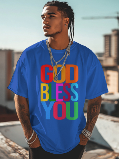 Men's God Bless You Print Cotton Casual T-Shirt-Styleame