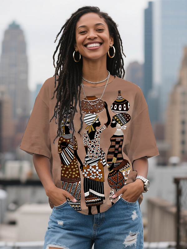 Women's African Tribal Women Art Print Casual T-Shirt-Styleame