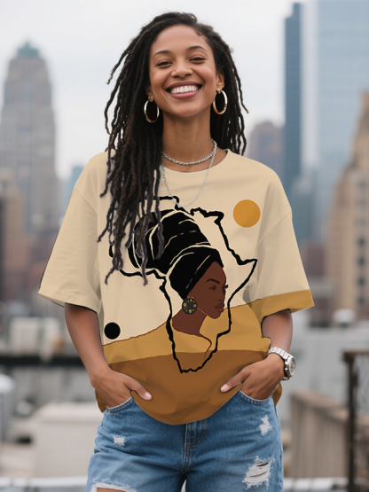 Women's African Woman Map Art Print Casual T-Shirt-Styleame