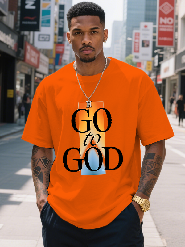 Men's Go To God Print Cotton Casual T-Shirt-Styleame