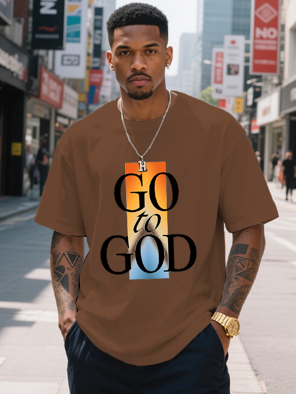Men's Go To God Print Cotton Casual T-Shirt-Styleame
