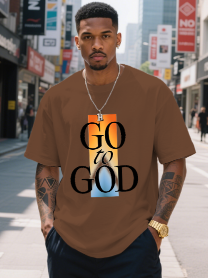 Men's Go To God Print Cotton Casual T-Shirt-Styleame