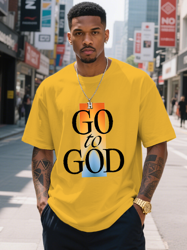 Men's Go To God Print Cotton Casual T-Shirt-Styleame