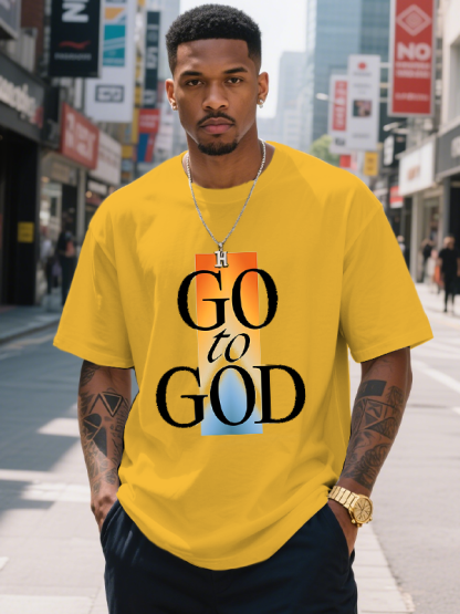 Men's Go To God Print Cotton Casual T-Shirt-Styleame