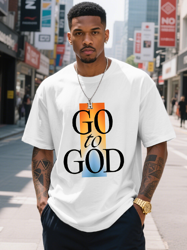Men's Go To God Print Cotton Casual T-Shirt-Styleame