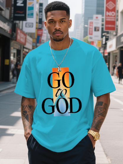 Men's Go To God Print Cotton Casual T-Shirt-Styleame