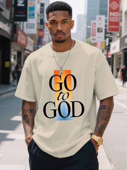 Men's Go To God Print Cotton Casual T-Shirt-Styleame