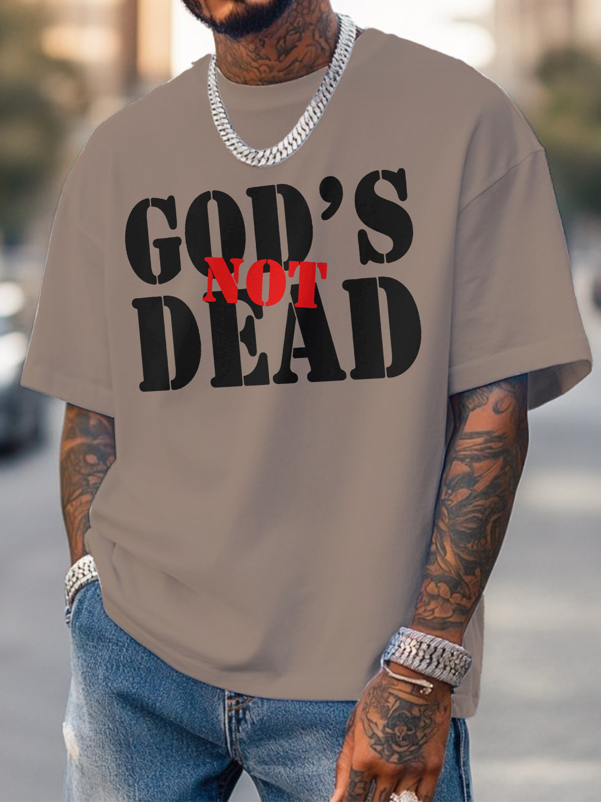 Men's God's Not Dead Print Cotton Casual T-Shirt-Styleame