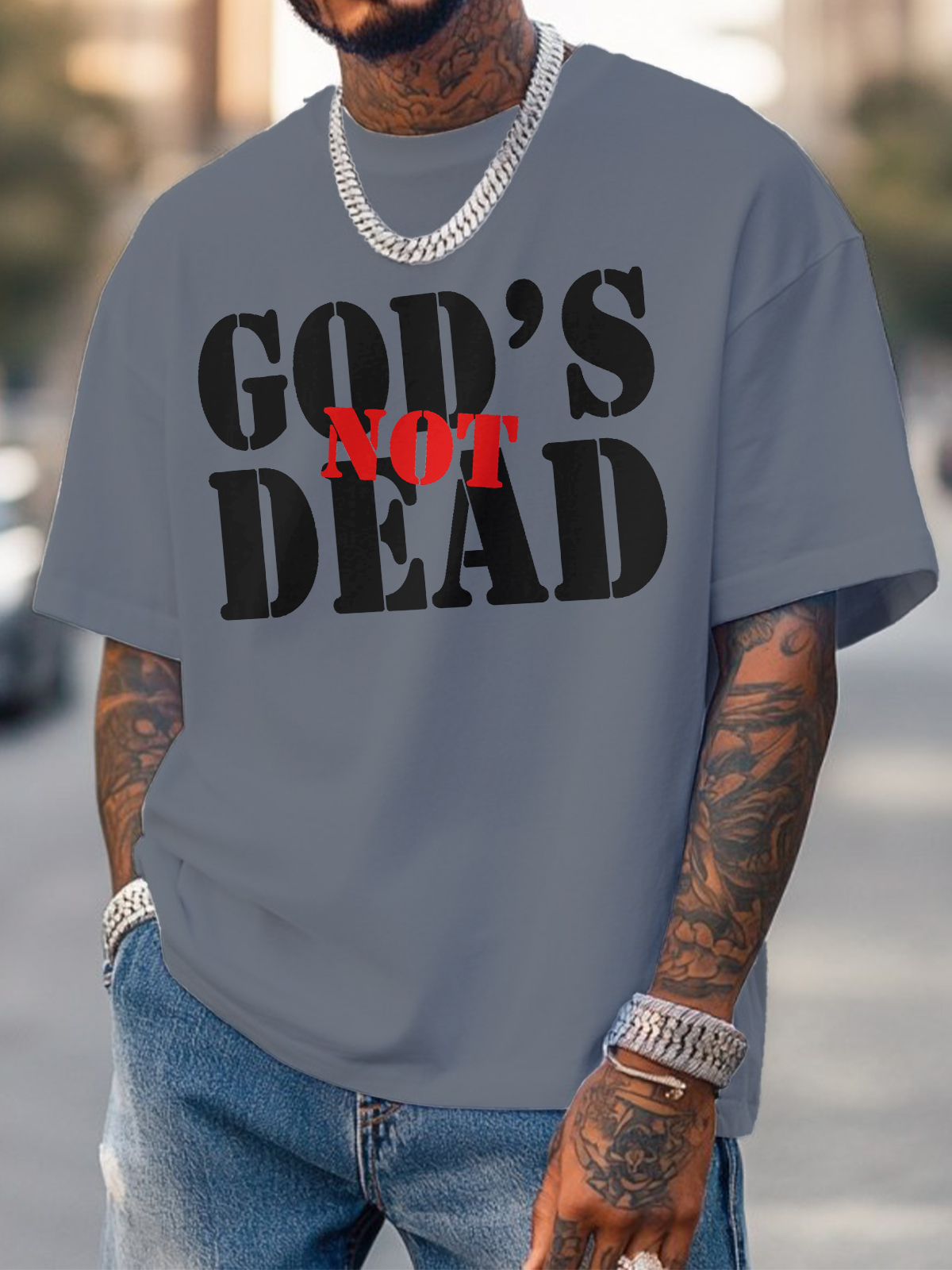 Men's God's Not Dead Print Cotton Casual T-Shirt-Styleame